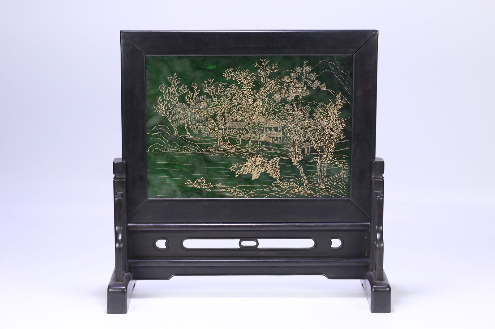 Qing Dynasty Zitan Wood Framed Hetian Jade Lacquered and Gilded Screen (1 of 2)