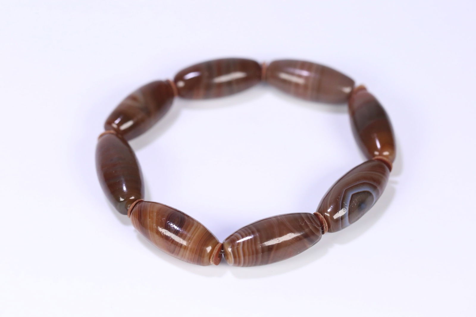 Banded Agate Dzi Bead Bracelet: 2.8*1.2/46.9g