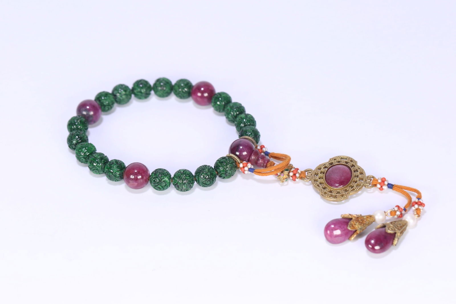 Qing Dynasty Court style Jadeite Eighteen-Bead Handheld Bracelet (1 of 1)