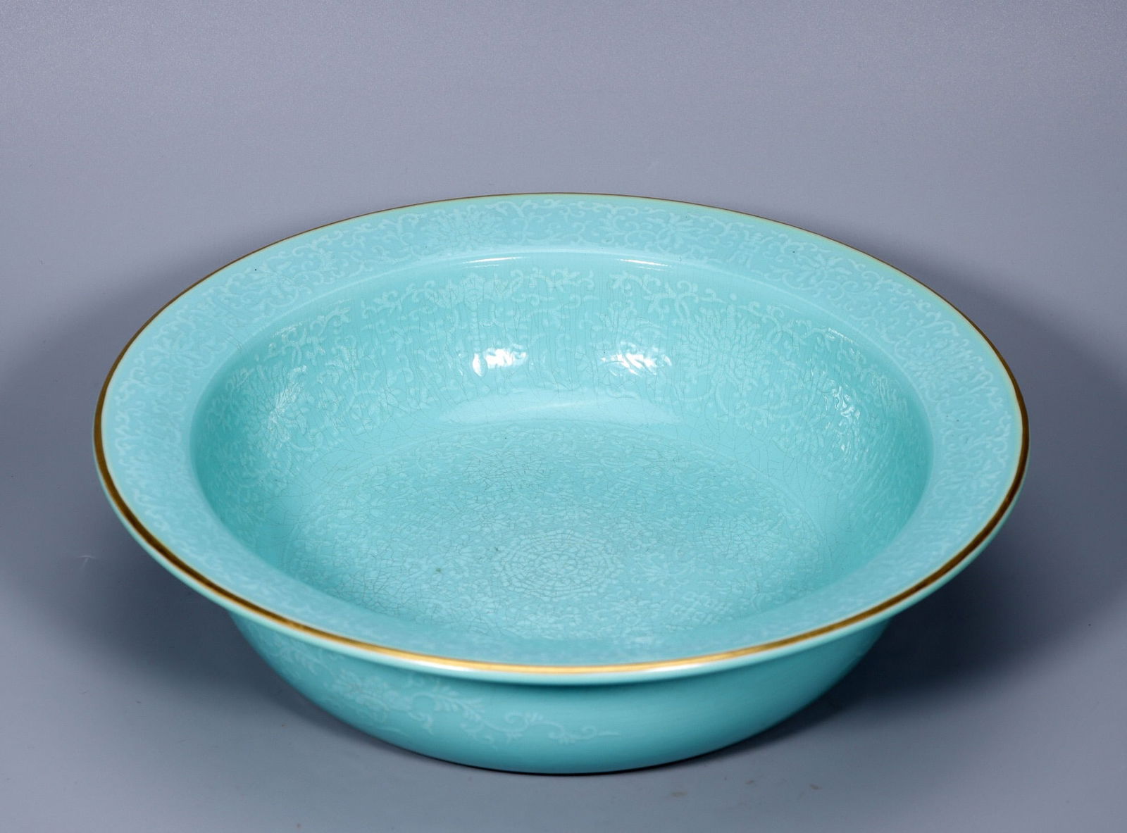 Qianlong Marked Turquoise Glazed Wash Basin: 23*7.2*28*17.5/1957g