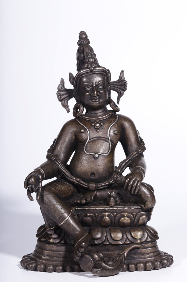 Qing Dynasty Alloy Bronze and Silver-Inlaid Pala- mark Buddha Statue: 21*13.5*12/1873g