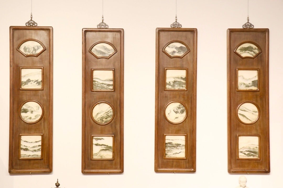 Huanghuali Wood and Marble Inlaid Hanging Screen: 120*34.5