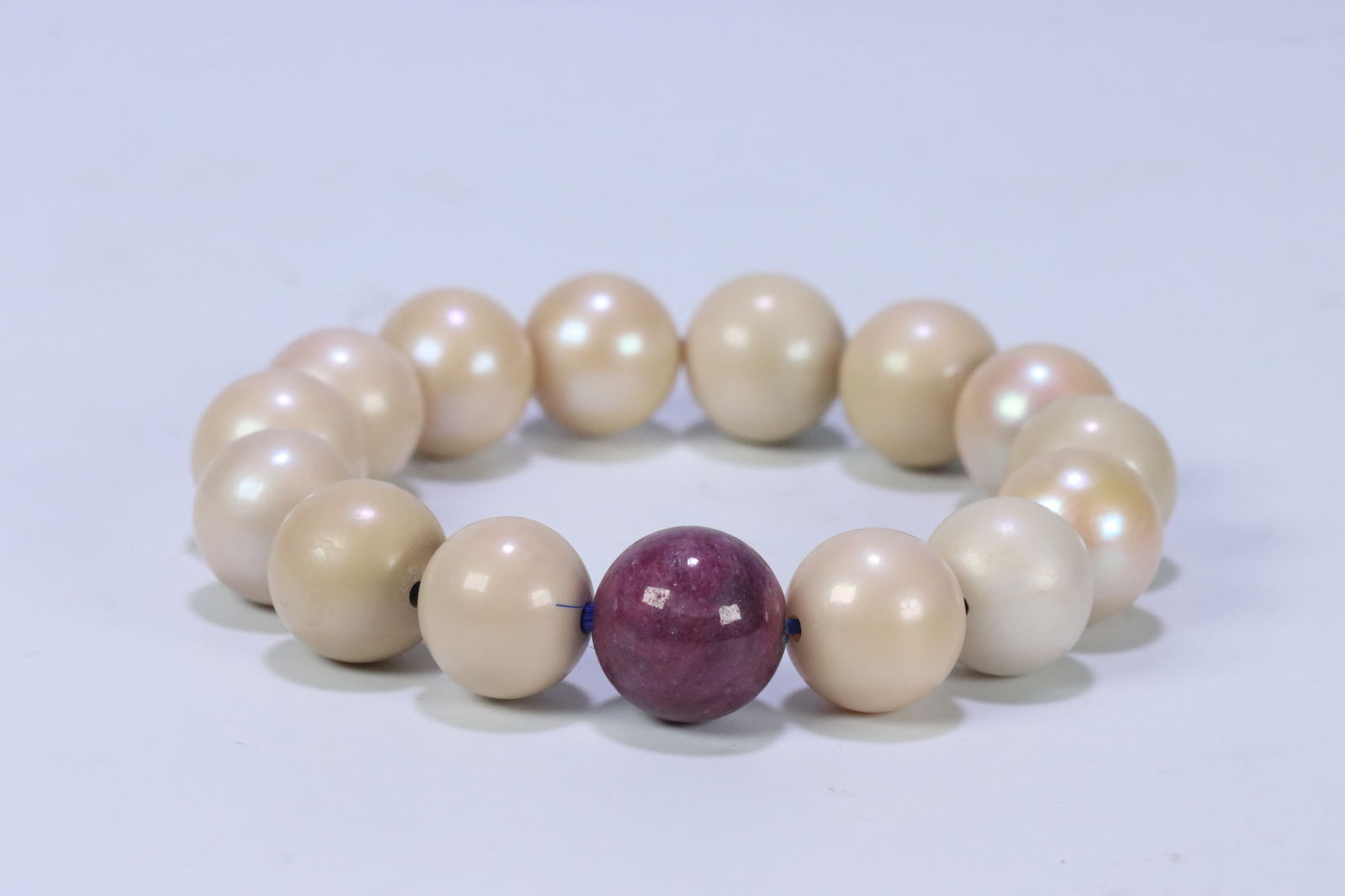 Qing Dynasty ruby ?? and pearl bead bracelet: 1.5/75g
