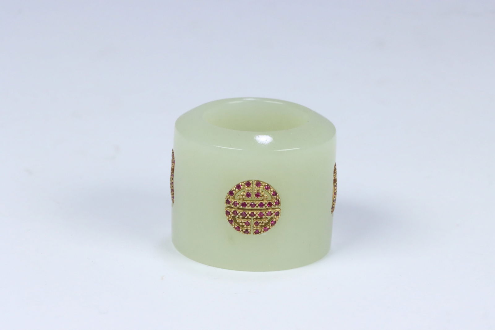 Qing Dynasty Hetian Jade Thumb Ring Inlaid with Silver and Gilded Thumb Ring (1 of 3)