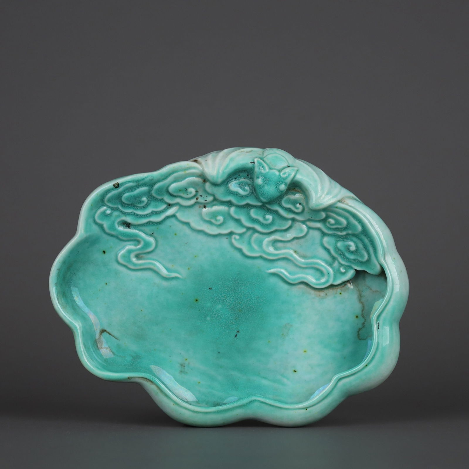 Qianlong-Marked Jadeite Glazed Brush Washer: 12.5*10*2