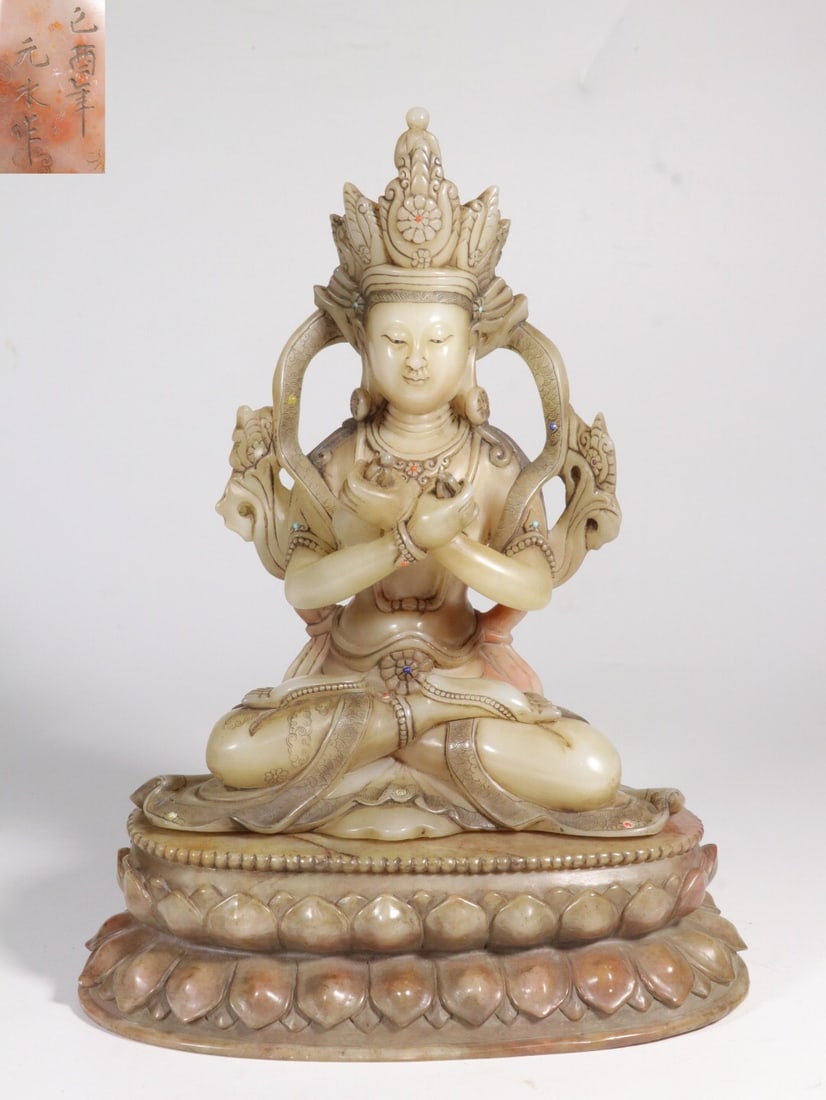 Yuanshui mark hibiscus stone Buddha statue: 23*17.9*11.6/2473g