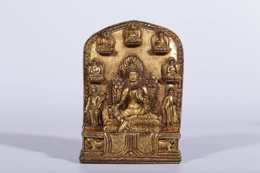 Copper gilded Buddha tablet from the Qing Dynasty: 10.7*7.5*2/600g