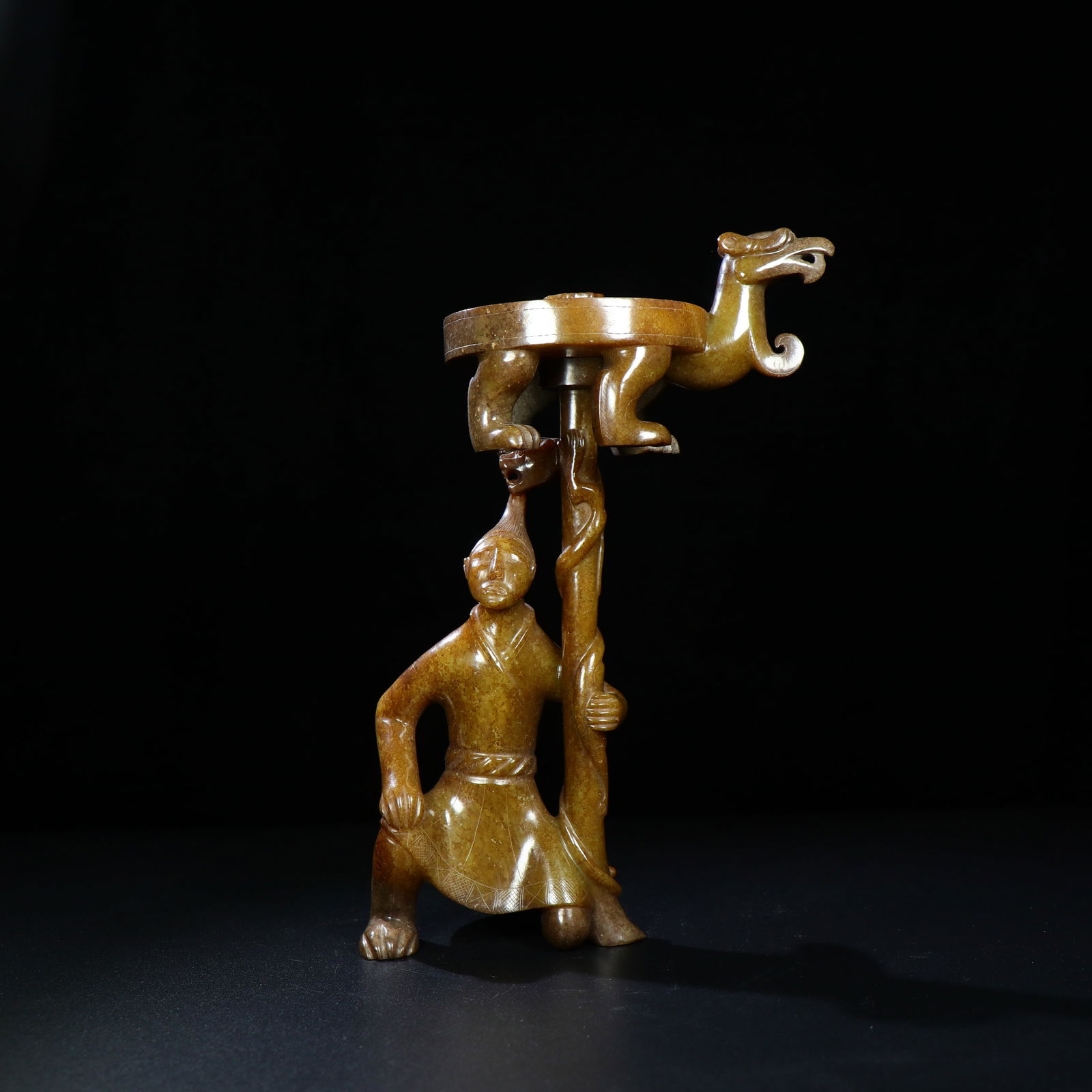 Hetian Jade Pebble Lampstand: 21*8*6/542g