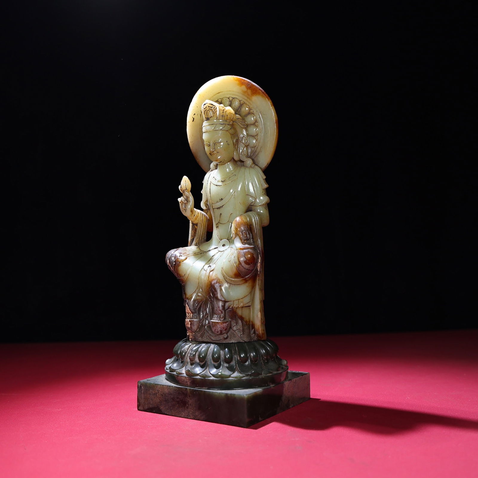 Hetian Jade Buddha Statue: 10.9*19.9*5.8/23.3*9.7*6.2/2973g