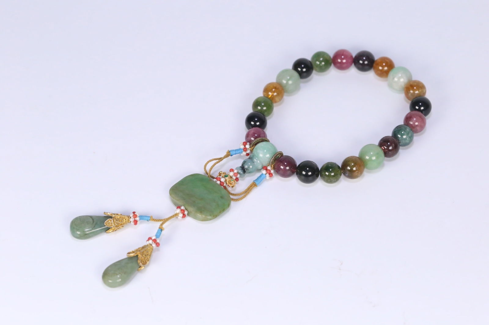Multi-colored tourmaline 18-bead handheld bracelet (1 of 1)