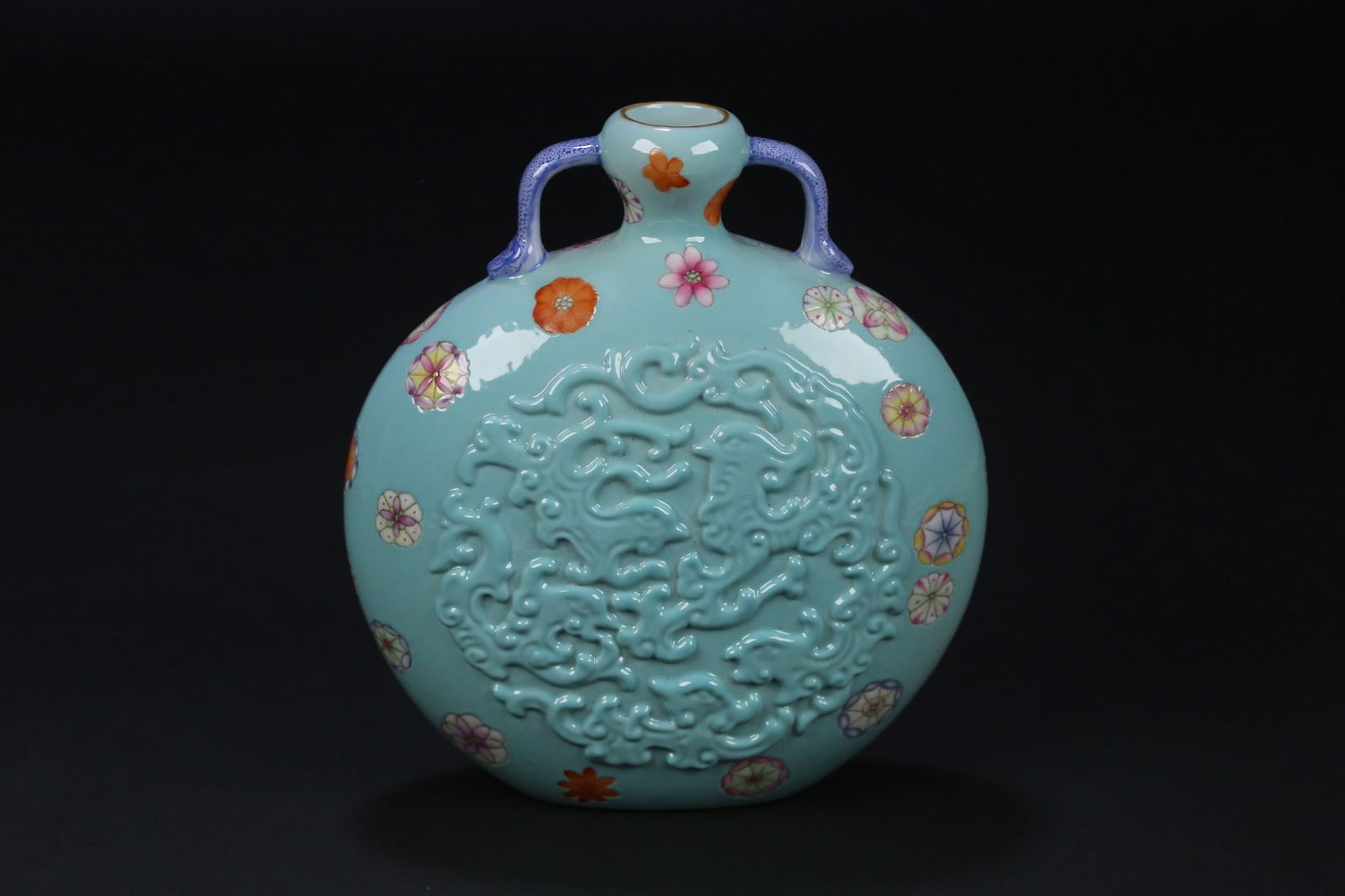 Qianlong-mark Turquoise-glazed Flat Vase (1 of 4)