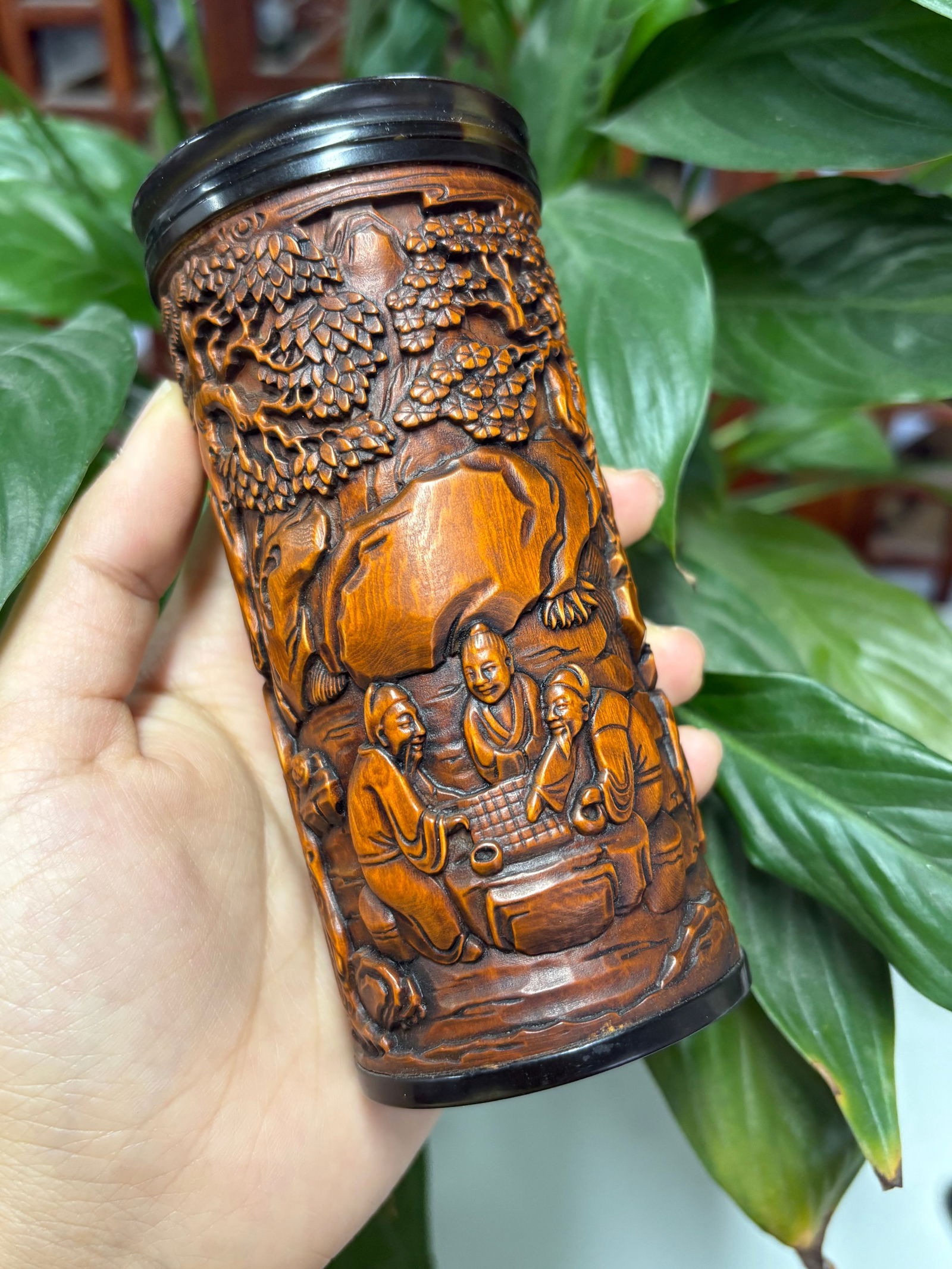 Bamboo carved cricket jar: 12.6*5.6/144.5g