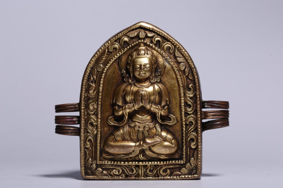 Qing Dynasty Copper Gilded Buddha Statue Gawu Box (1 of 4)