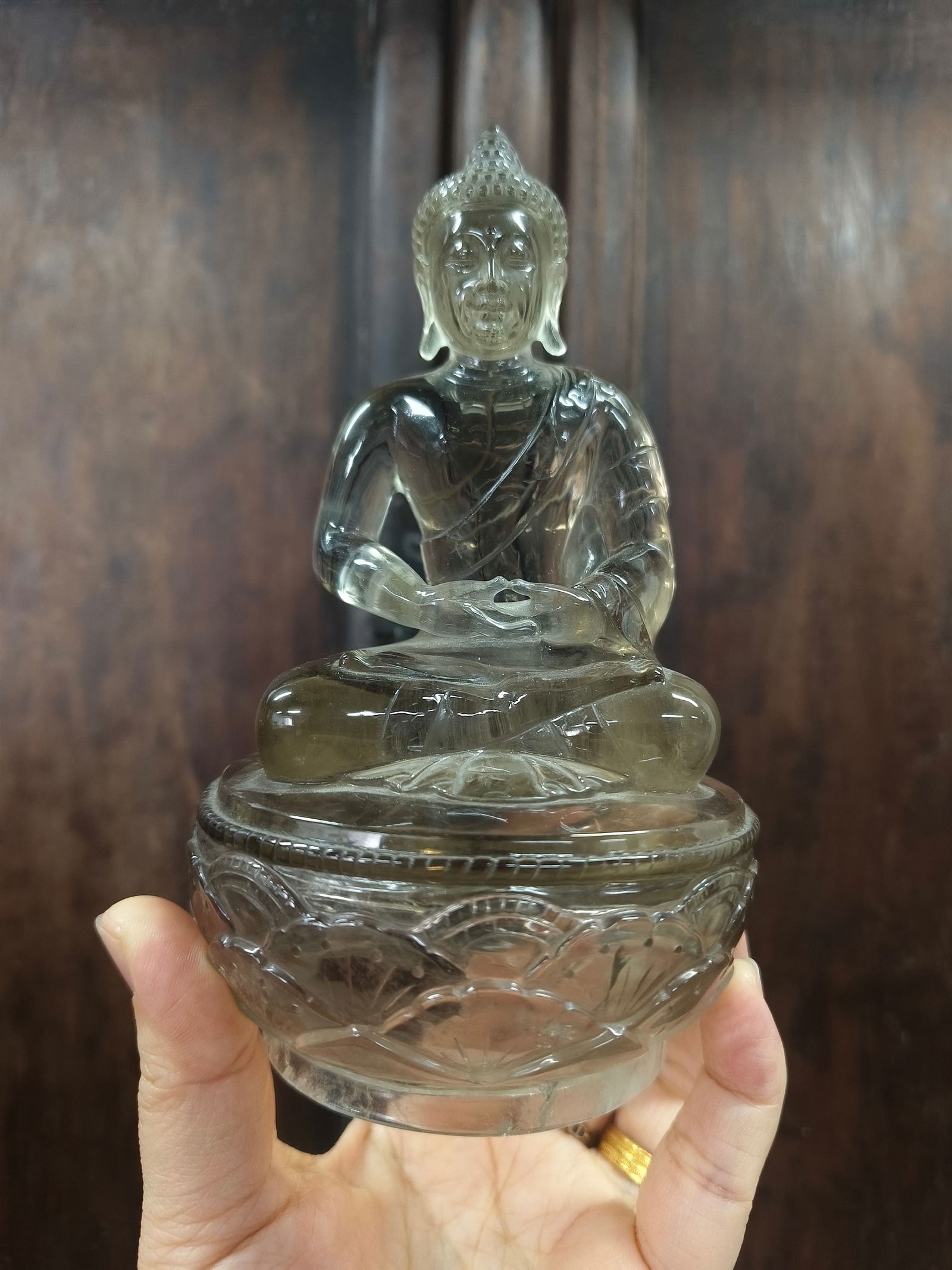 Qing Dynasty Smoky Quartz Buddha Statue: 1 5.8*8.9/512g