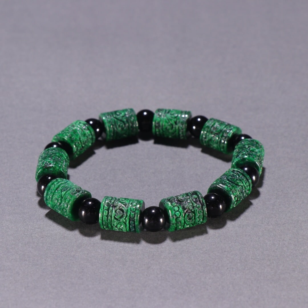 Qing Dynasty jade bucket bead bracelet: 1.05*1/36.2g