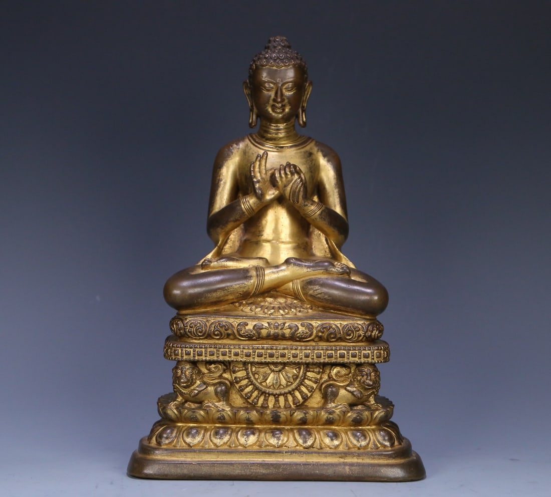 8th Century Watt -mark Alloy Gilt Bronze Buddha Statue (1 of 1)