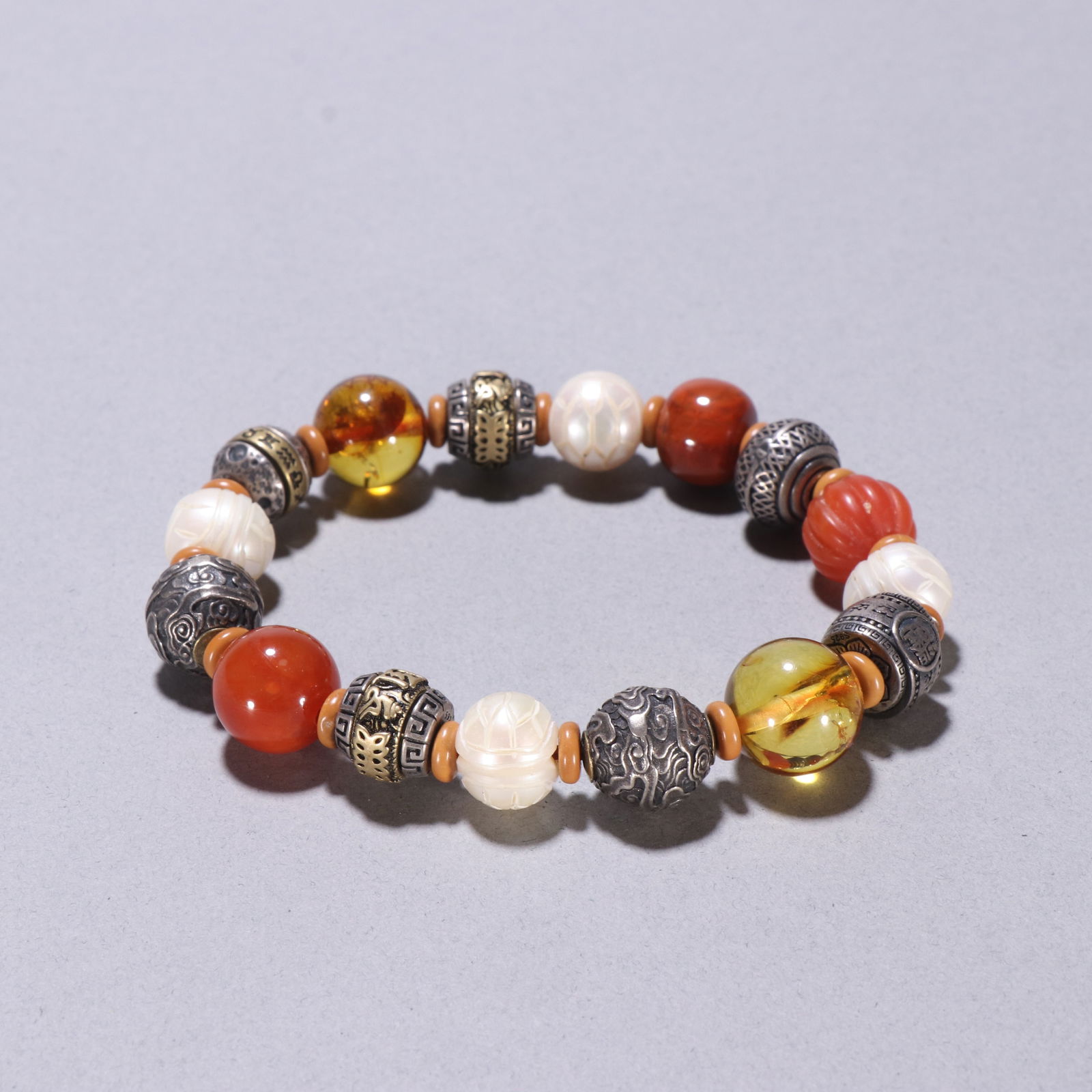 Sterling Silver Beads and Multi-Gemstone Bracelet: 1.3/49.3g