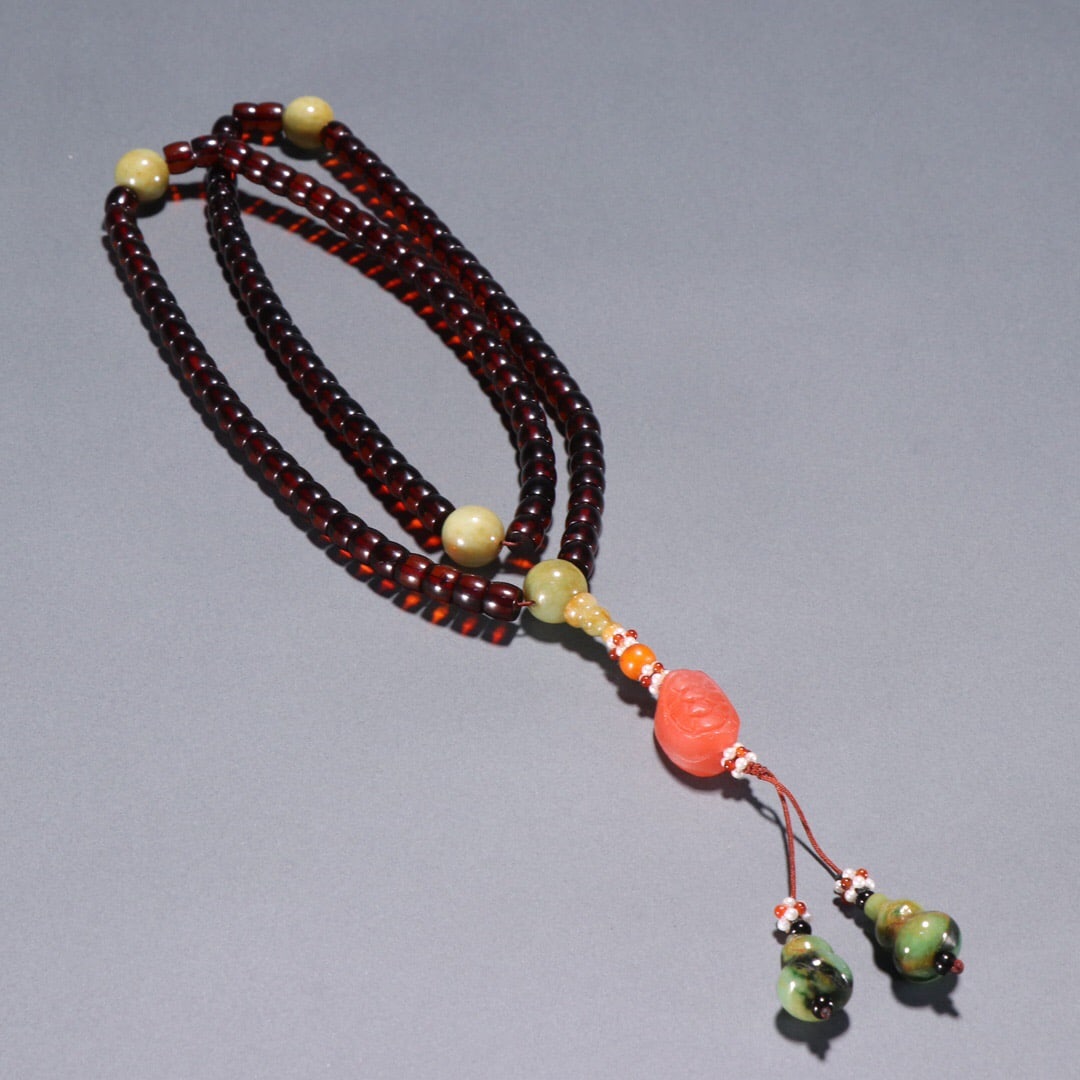 Blood Amber 108-Bead Prayer Beads: 0.7/62g