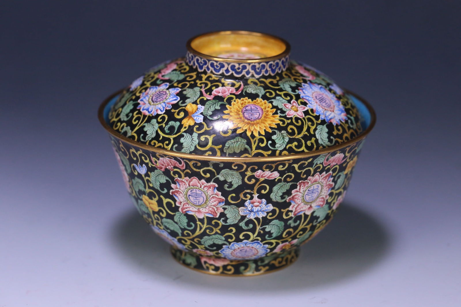Qianlong-mark cloisonné enamel covered bowl: 11*8.8/336.9g