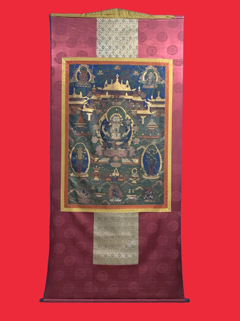 18th-century large-scale mineral pigment Thangka: 243*120/119*82