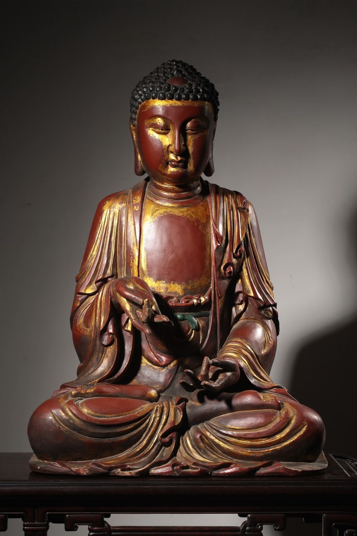 Wooden lacquered and gilt Buddha statue (1 of 3)