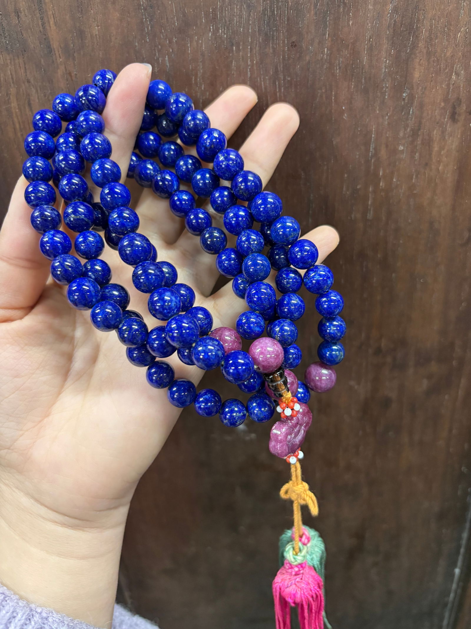 Qing Dynasty Lapis Lazuli and Ruby 108-Bead Rosary: 1/151.1g