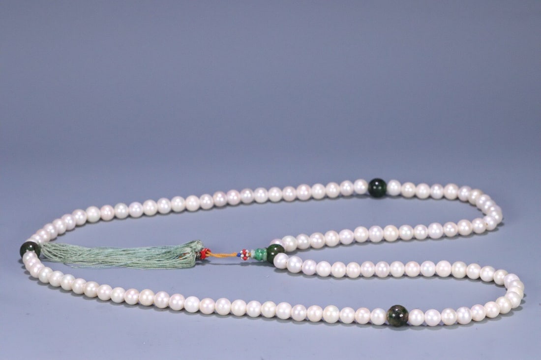 Qing Dynasty 108-bead pearl Buddhist rosary chain: 1.1/209g