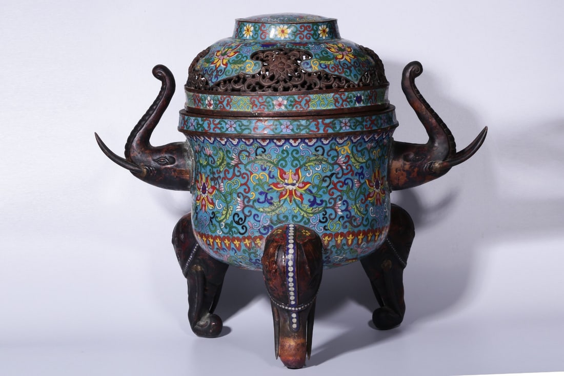 Cloisonné Enamel Three-Legged Elephant-Ear Incense Burner (1 of 5)