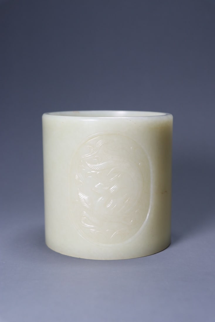 Tang Dynasty Hetian Jade Brush Holder: 1 0.3*9*10.3/680g