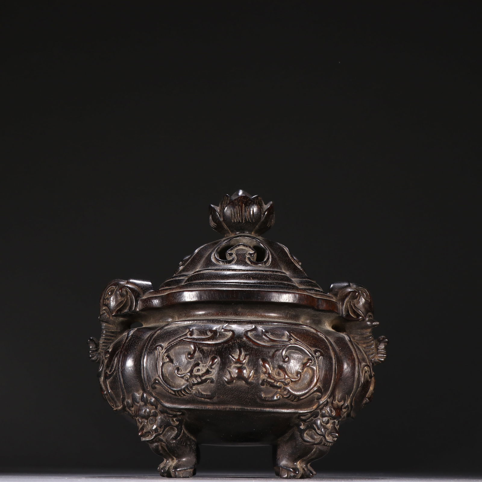 Qing Dynasty Rosewood Tripod Incense Burner with Animal Ears: 15*15.6/500g