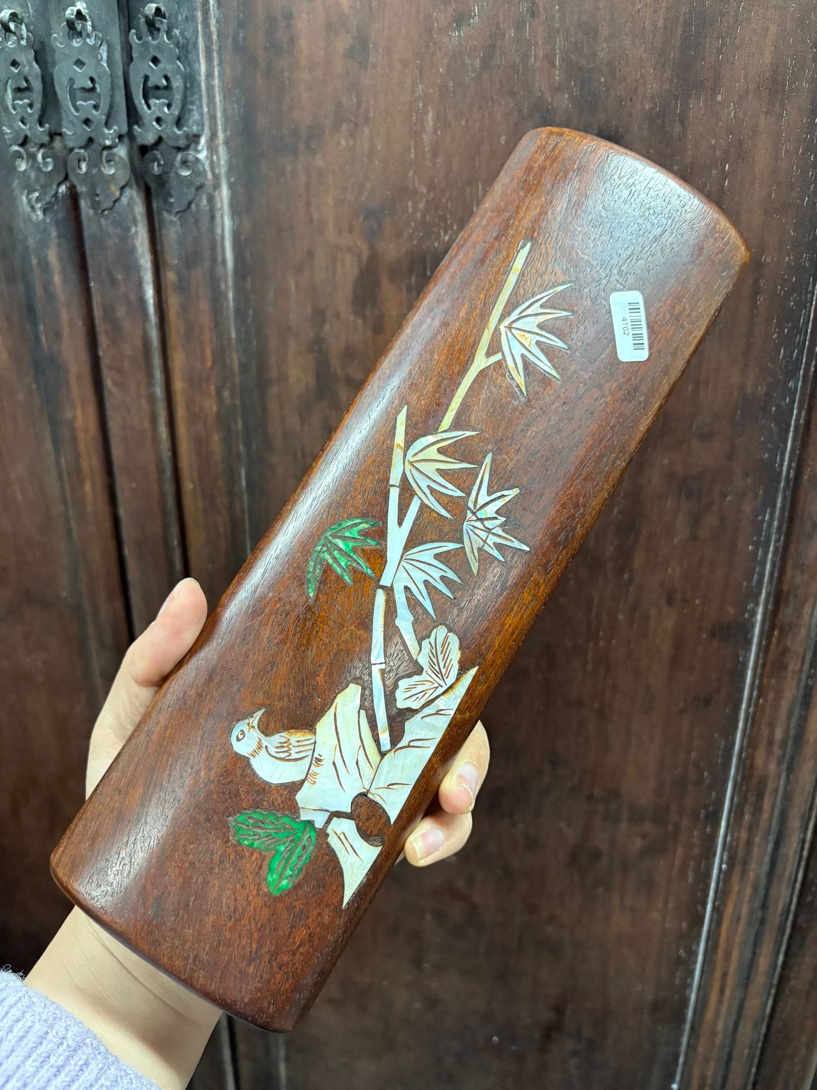 Qing Dynasty Huanghuali Wood Armrest Inlaid with Mother-of-Pearl: 2 5.8*8.1*2.3/267.5g