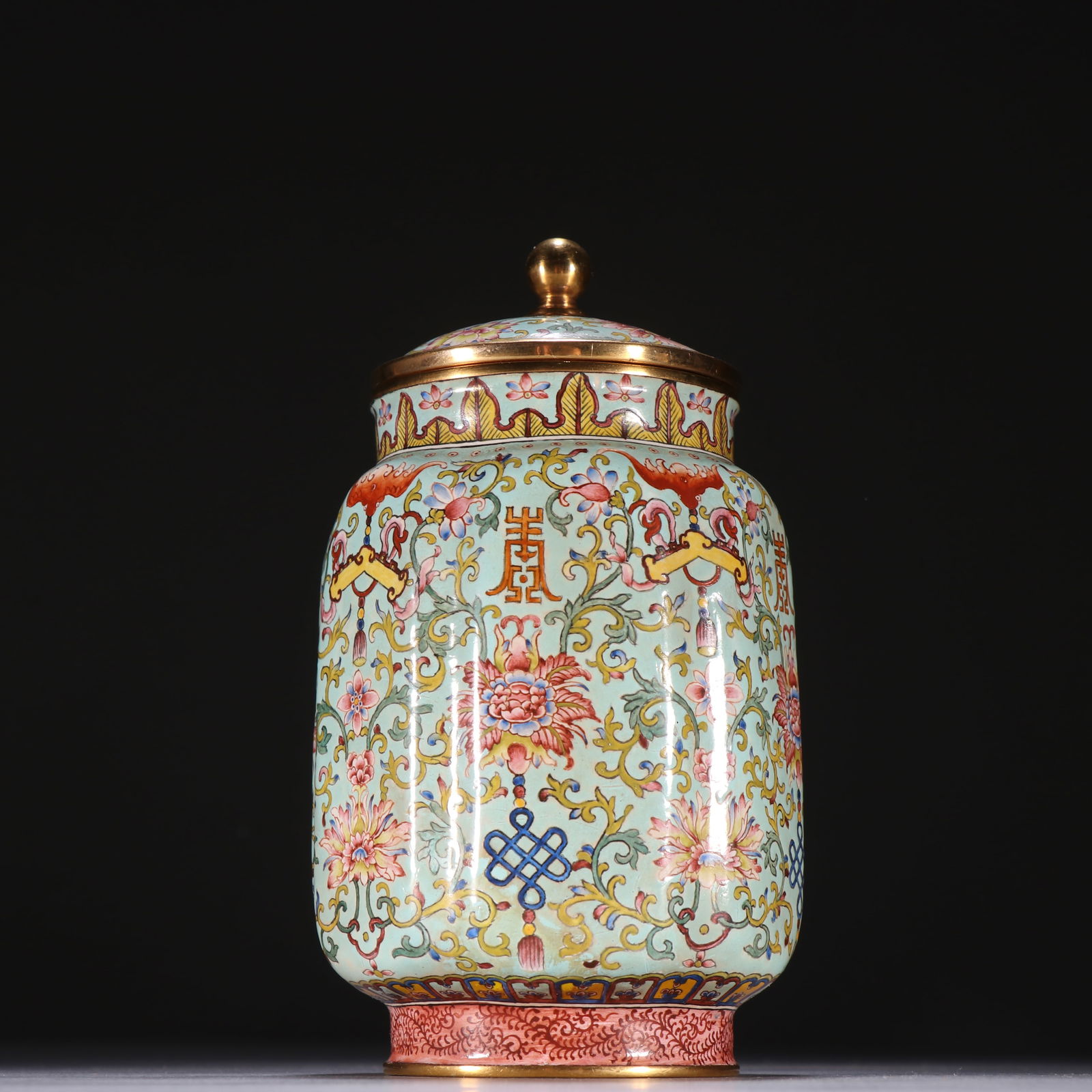 Qianlong-mark Gilt Bronze Enameled Covered Jar: 1 2.1*7.2/351.5g