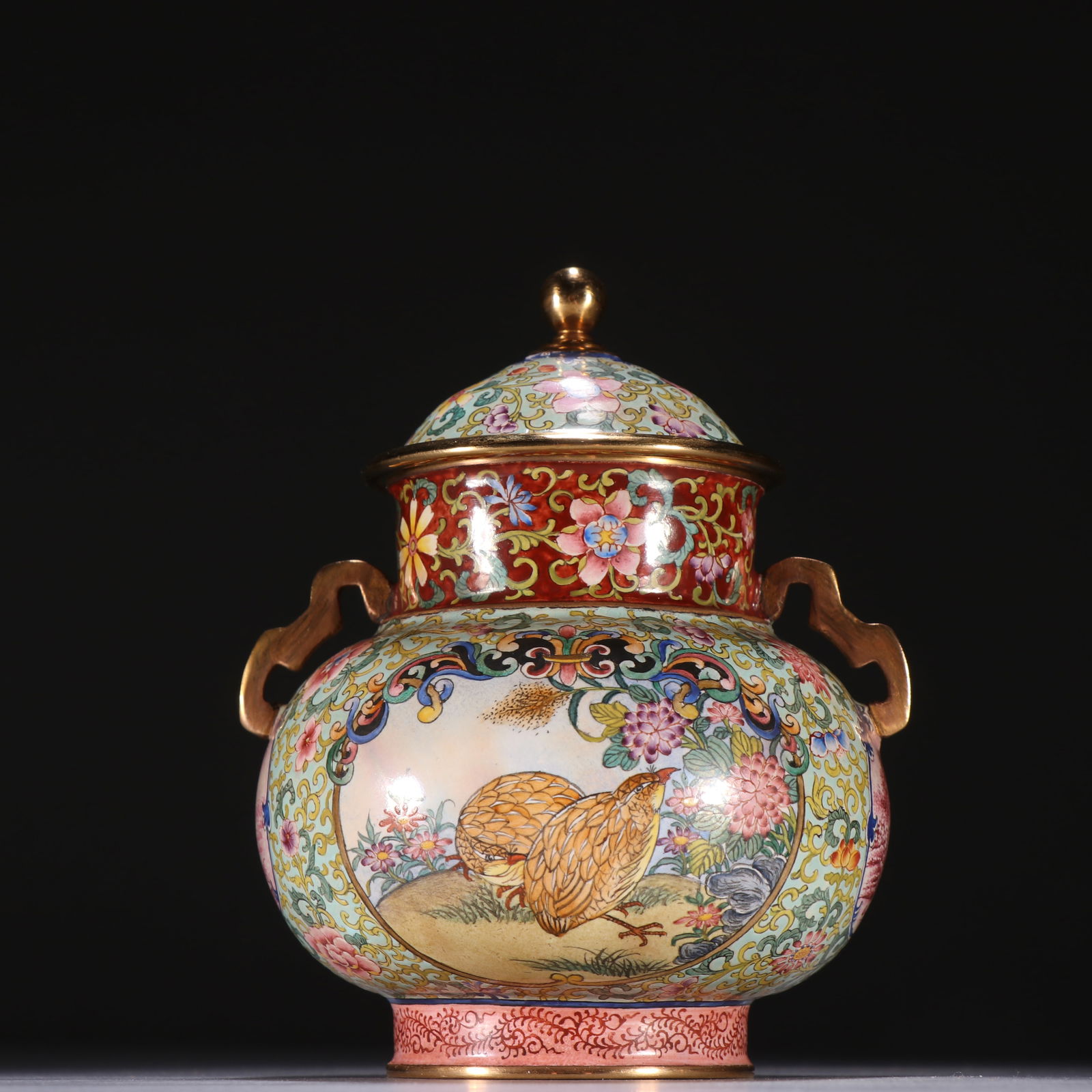 Qianlong-mark Gilt Bronze Enameled Covered Jar (1 of 5)