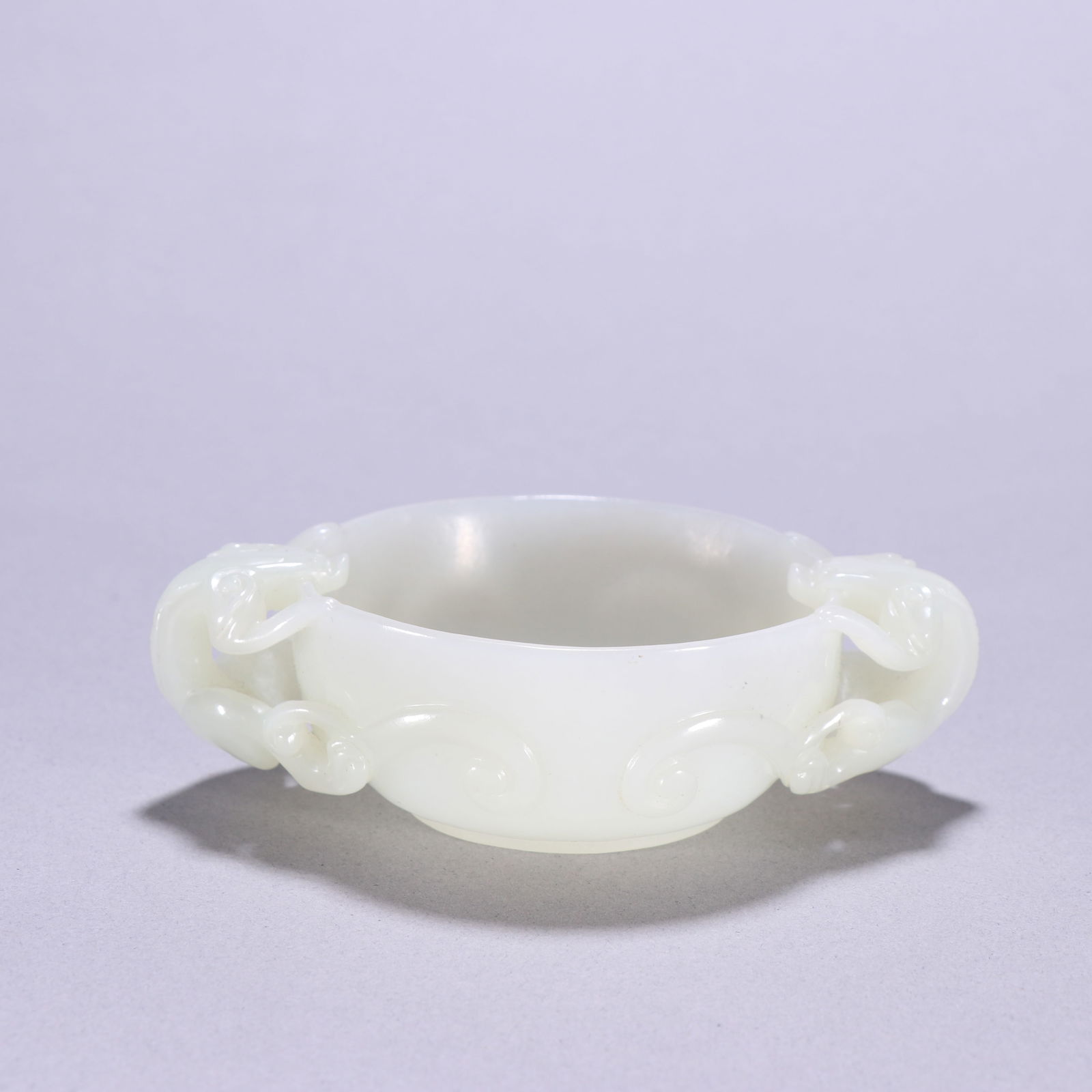 Qing Dynasty Hotan Jade Double Dragon Ear Cup: 3 *10.3/102.8g