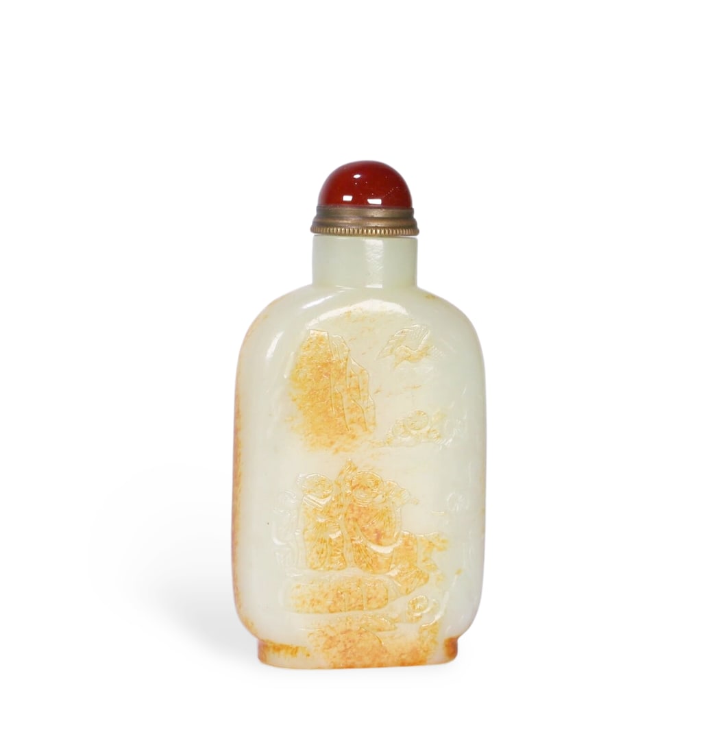 Chinese Hetian jade snuff bottle with figures, stories, poems and inscriptions (1 of 8)