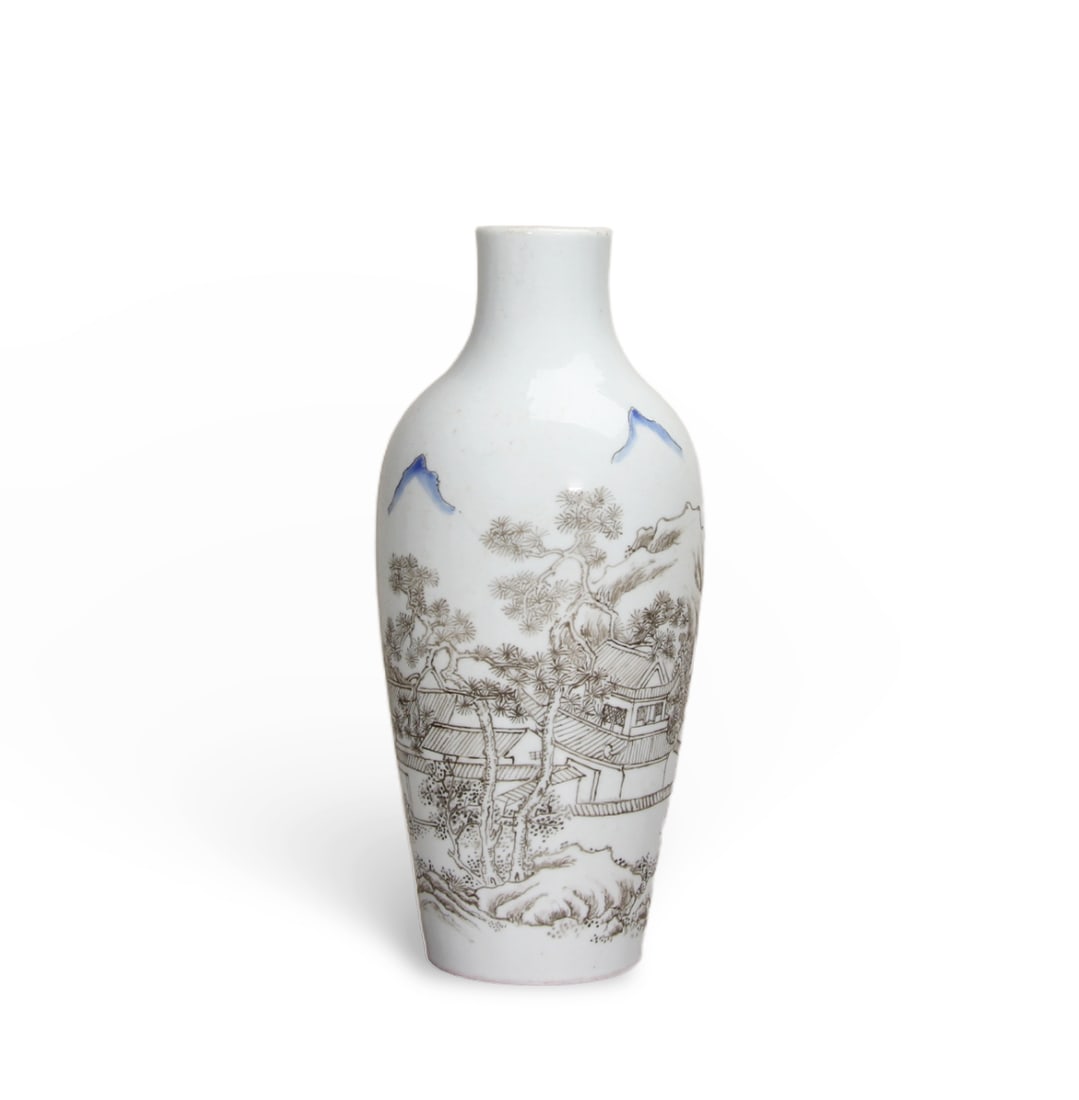 Chinese Qing Dynasty, Qianlong Mark Ink-Painted Landscape and Figure Vase (1 of 9)