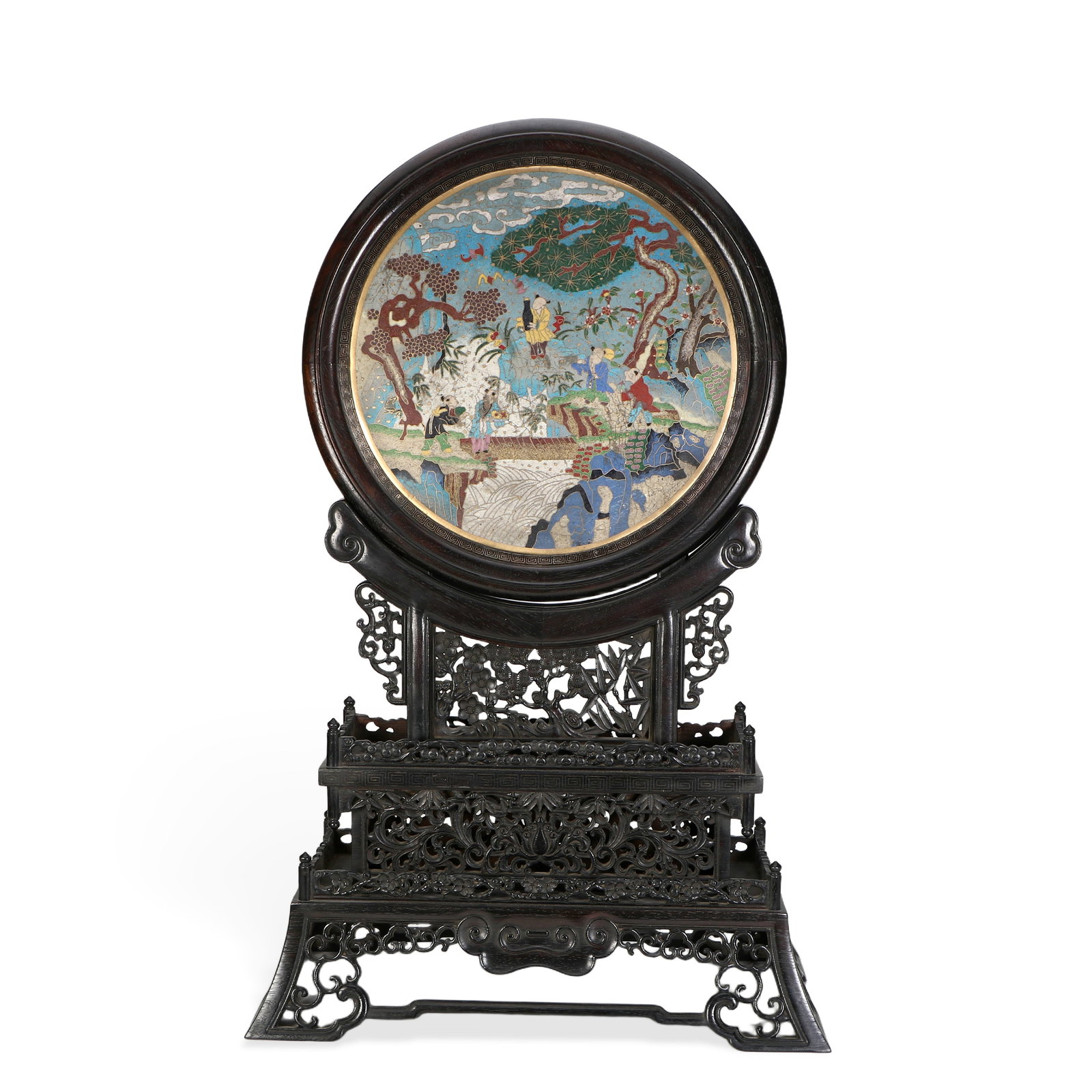 Chinese Qing Dynasty Zitan Cloisonn?? Figure and Poetry Screen (1 of 8)