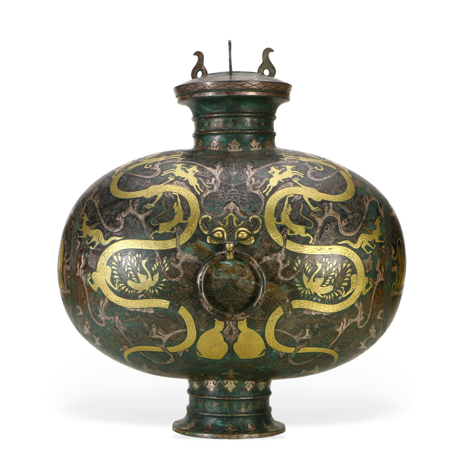 Chinese Copper inlaid with gold and silver jar: Height 43cm Width 39cm