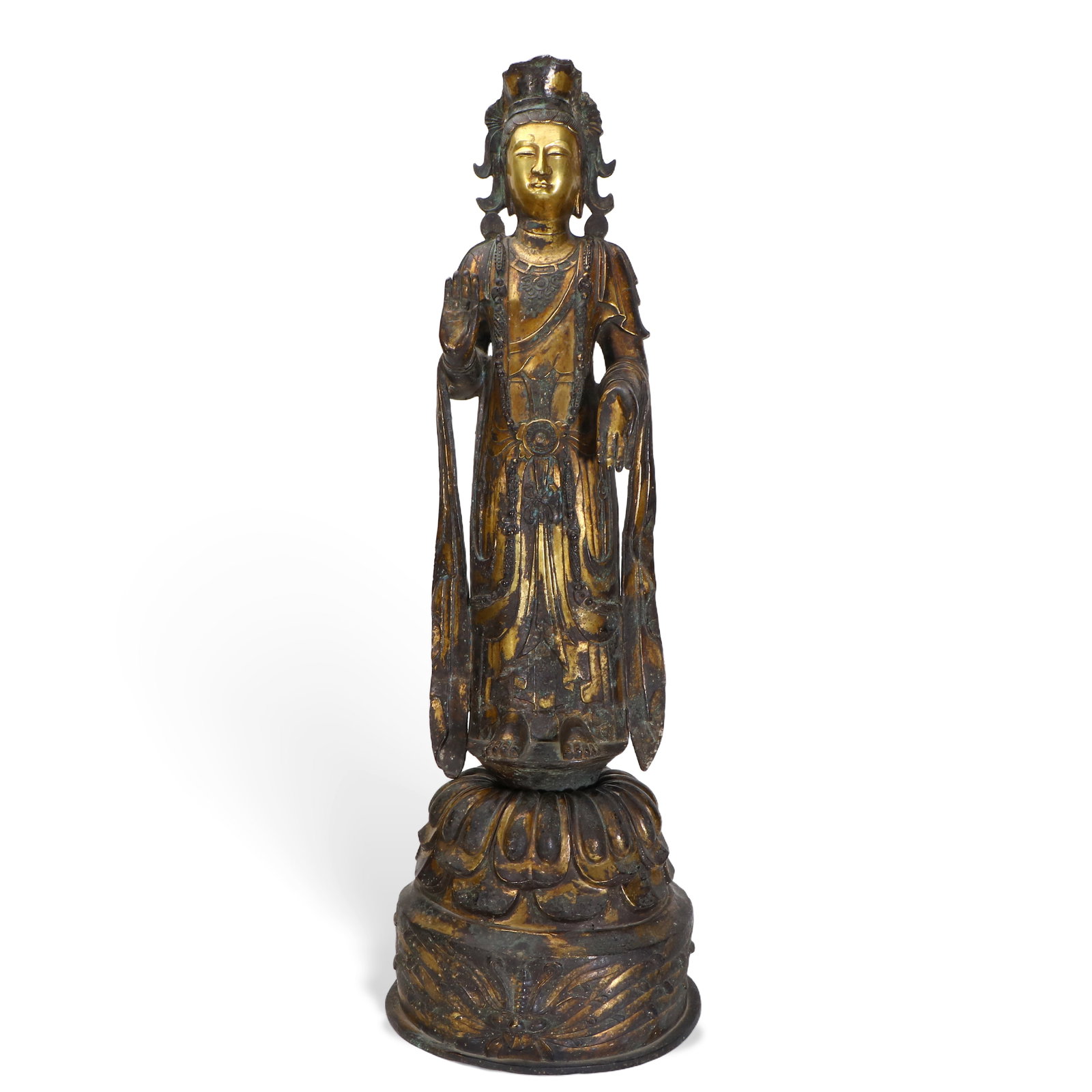 Chinese North-Wei Dynasty Gilded Copper Guanyin Standing Statue from: Height 69cm, Width 23.8cm, Depth 23.8cm