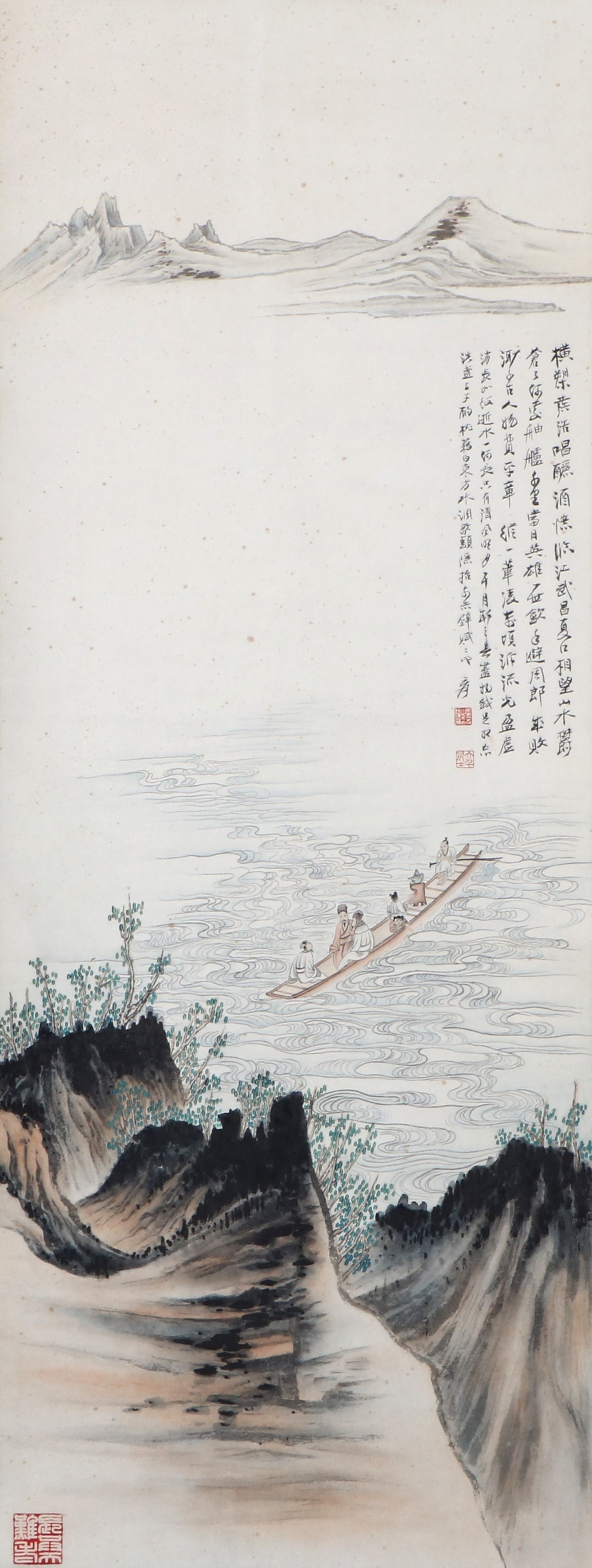 Chinese Zhang Daqian Mark landscape hanging scroll: Length 109cm, Width 41.5cm