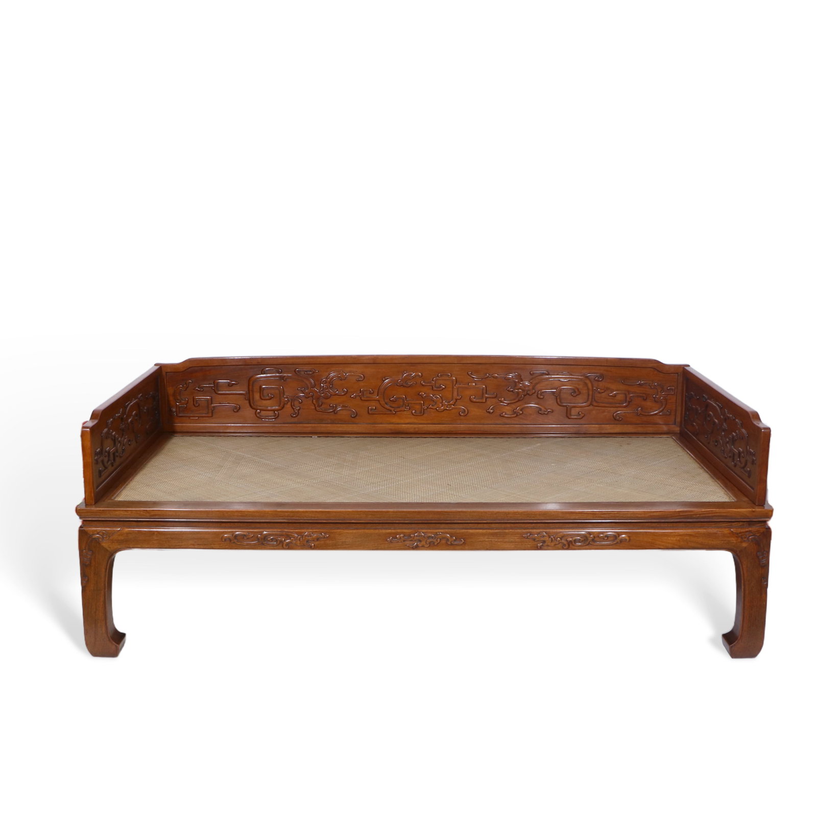 Chinese Huanghuali wood dragon and cloud pattern Luohan bed: Height 79cm, Length 210cm, Width 106cm