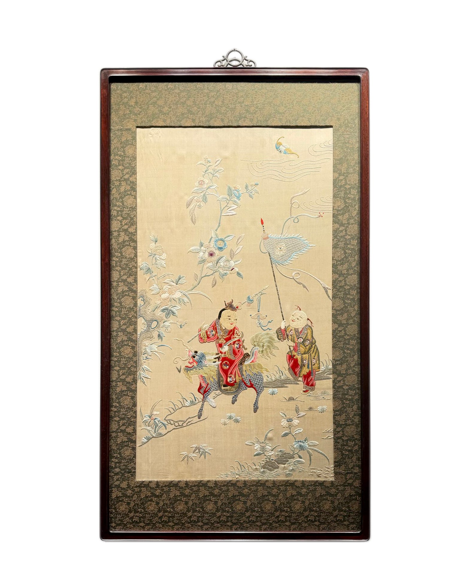 Chinese Qing Dynasty Suzhou embroidery from "Qilin Bringing a Child" (1 of 4)