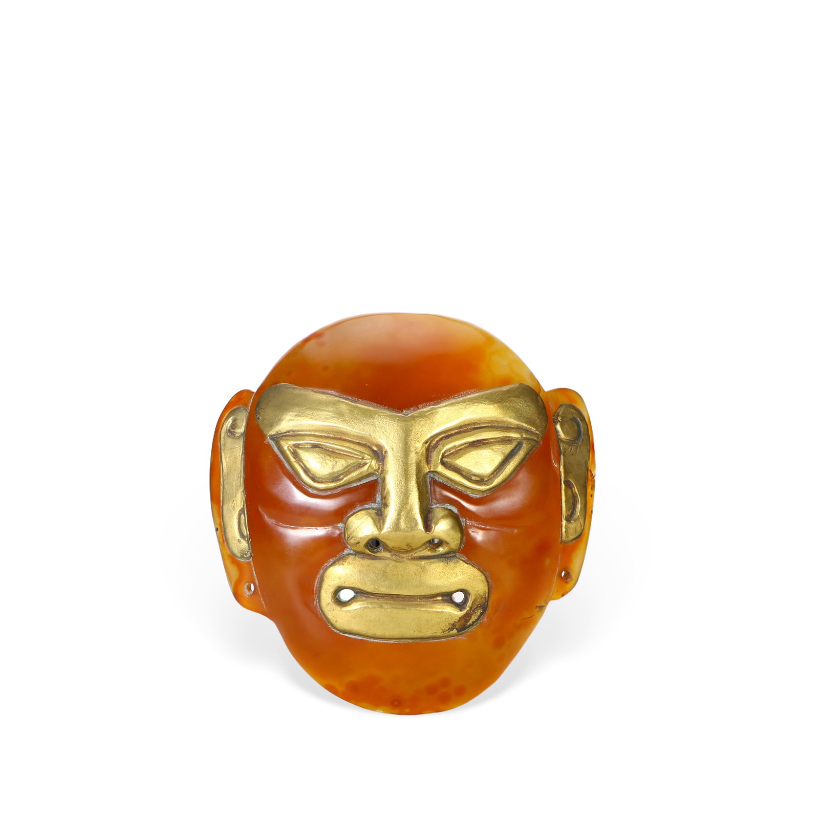 Chinese Agate Gilded Mask: Height 12cm Width 12cm