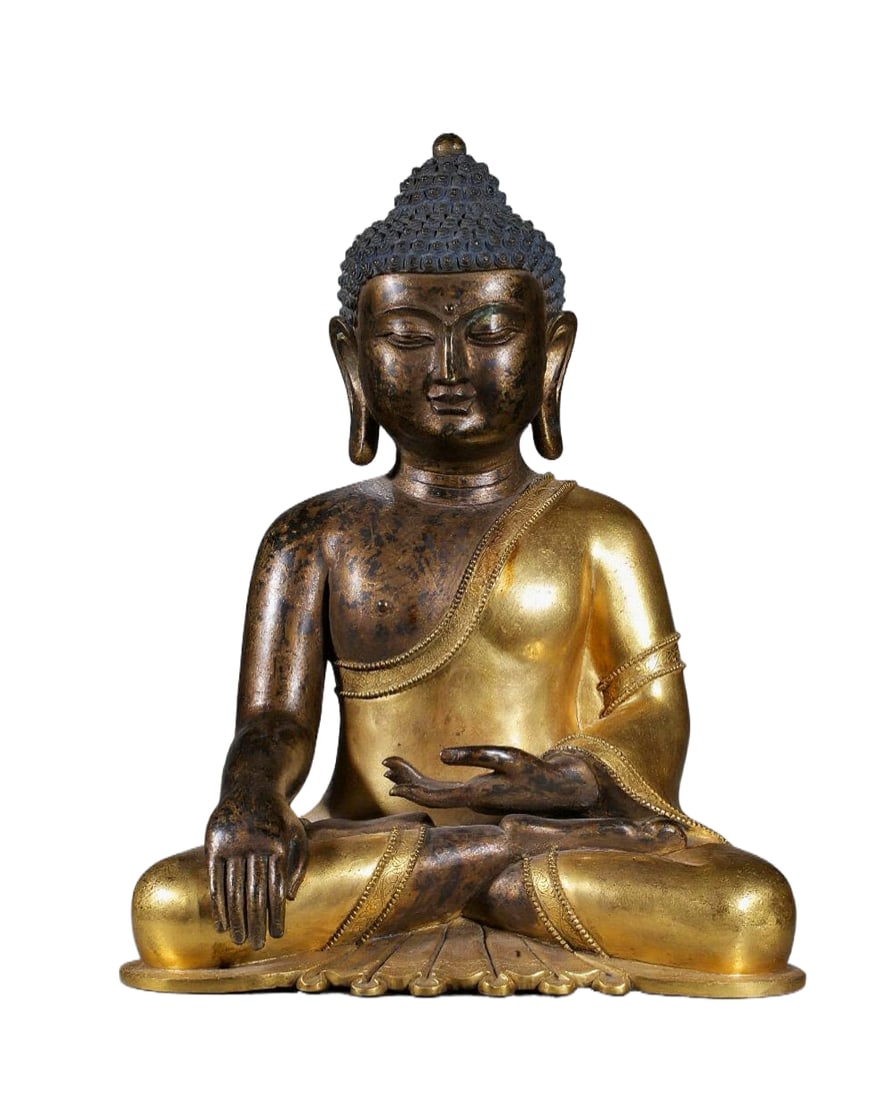 Chinese Gilded Copper seated Shakyamuni Buddha statue (1 of 9)
