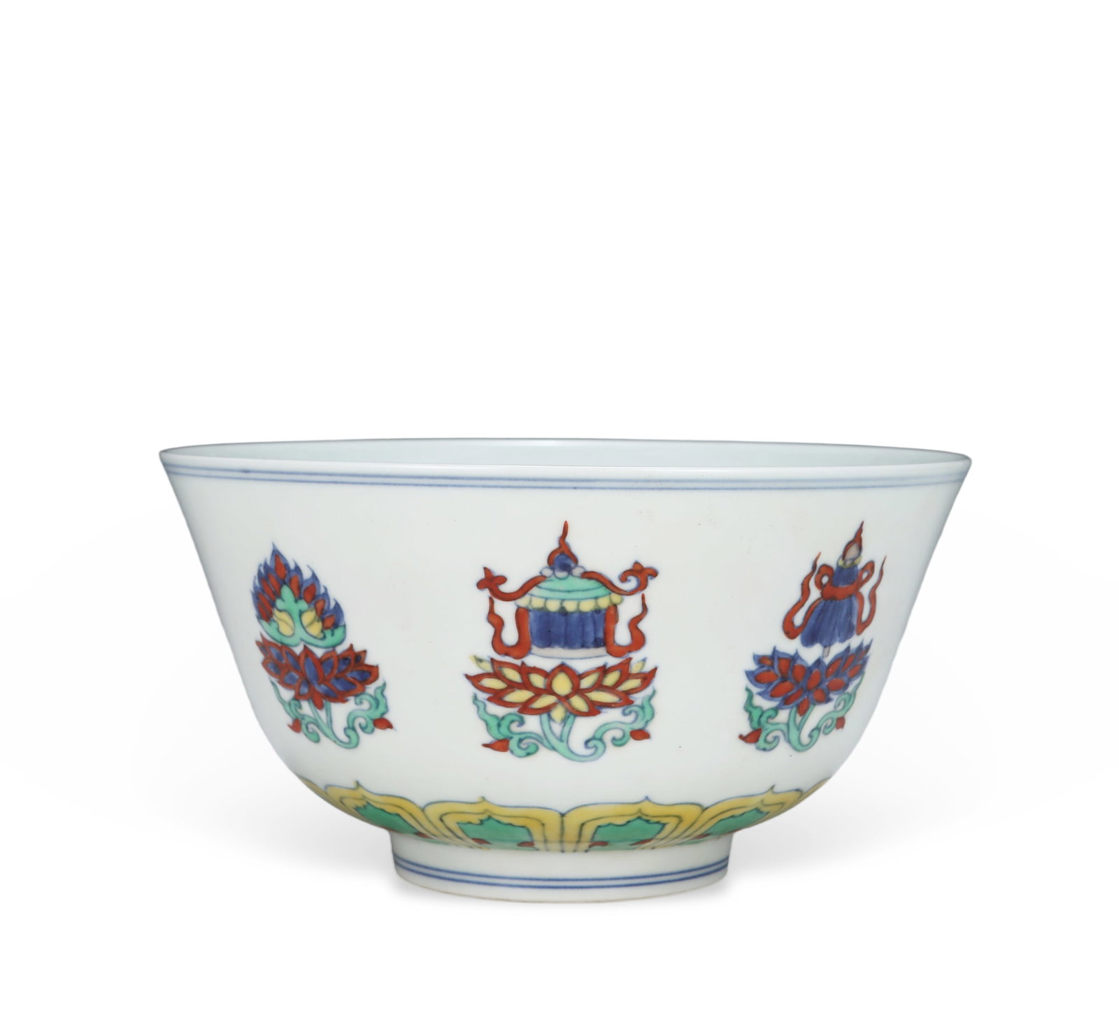Chinese Ming Dynasty Chenghua Mark Doucai bowl with lotus branches supporting eight auspicious (1 of 7)