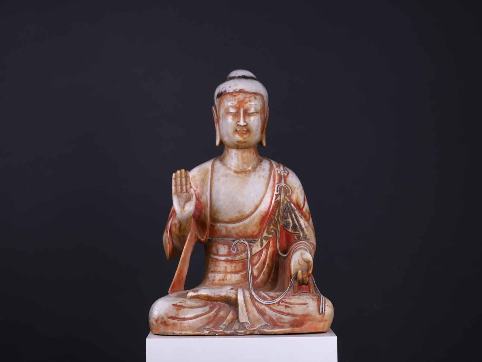 Chinese North Qi DynastyStone-carved and painted Shakyamuni statue: 60 meters high??38?? 27cm