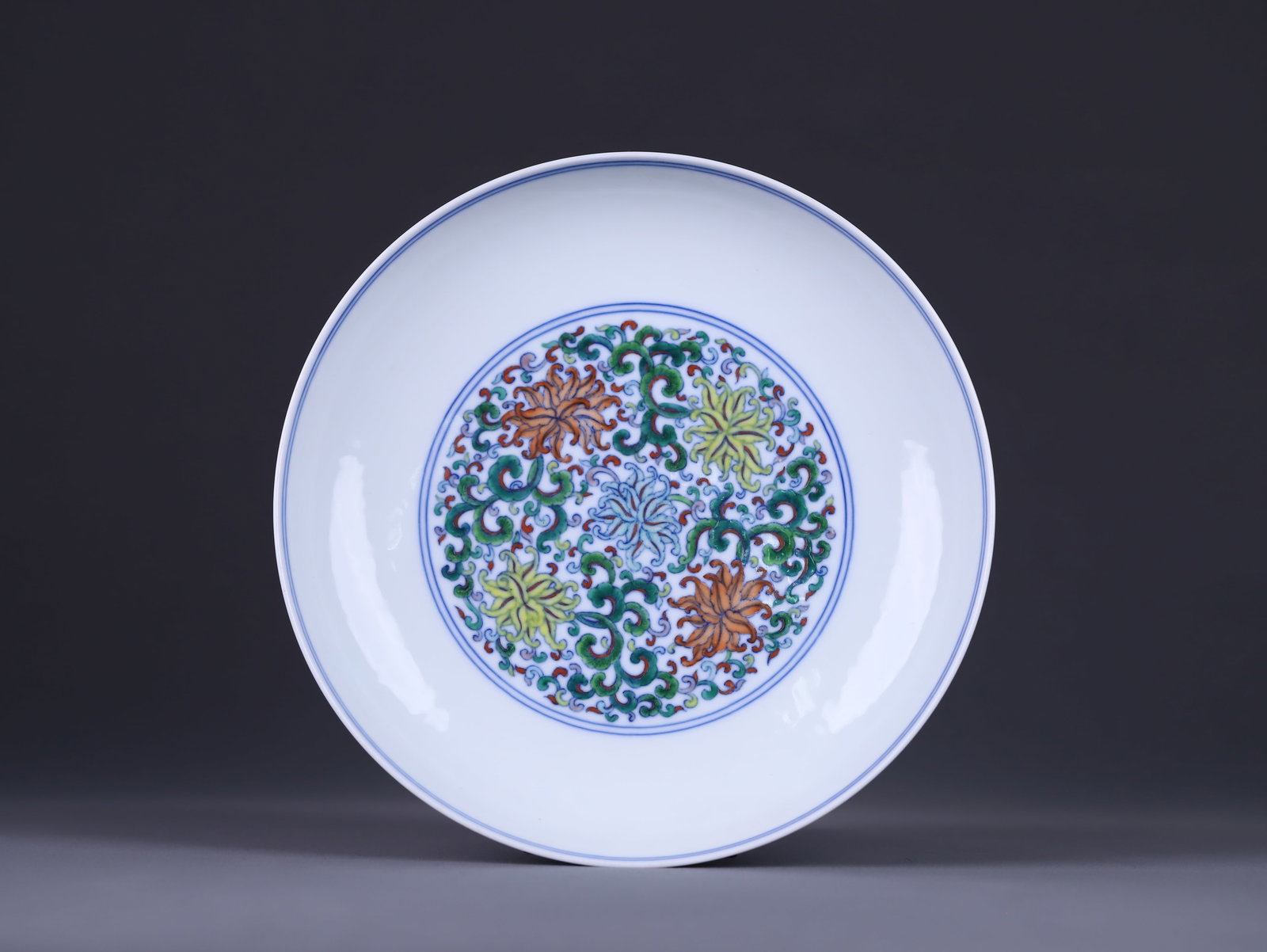Chinese Qing Dynasty Doucai Plate with Scrolling Floral Pattern (1 of 9)