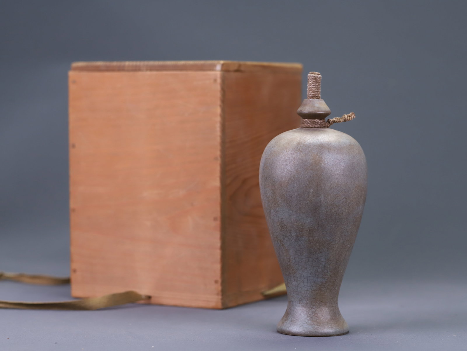 Chinese before the Ming Dynasty celadon plum vase: Height 15.8cm, Belly diameter 7.3cm