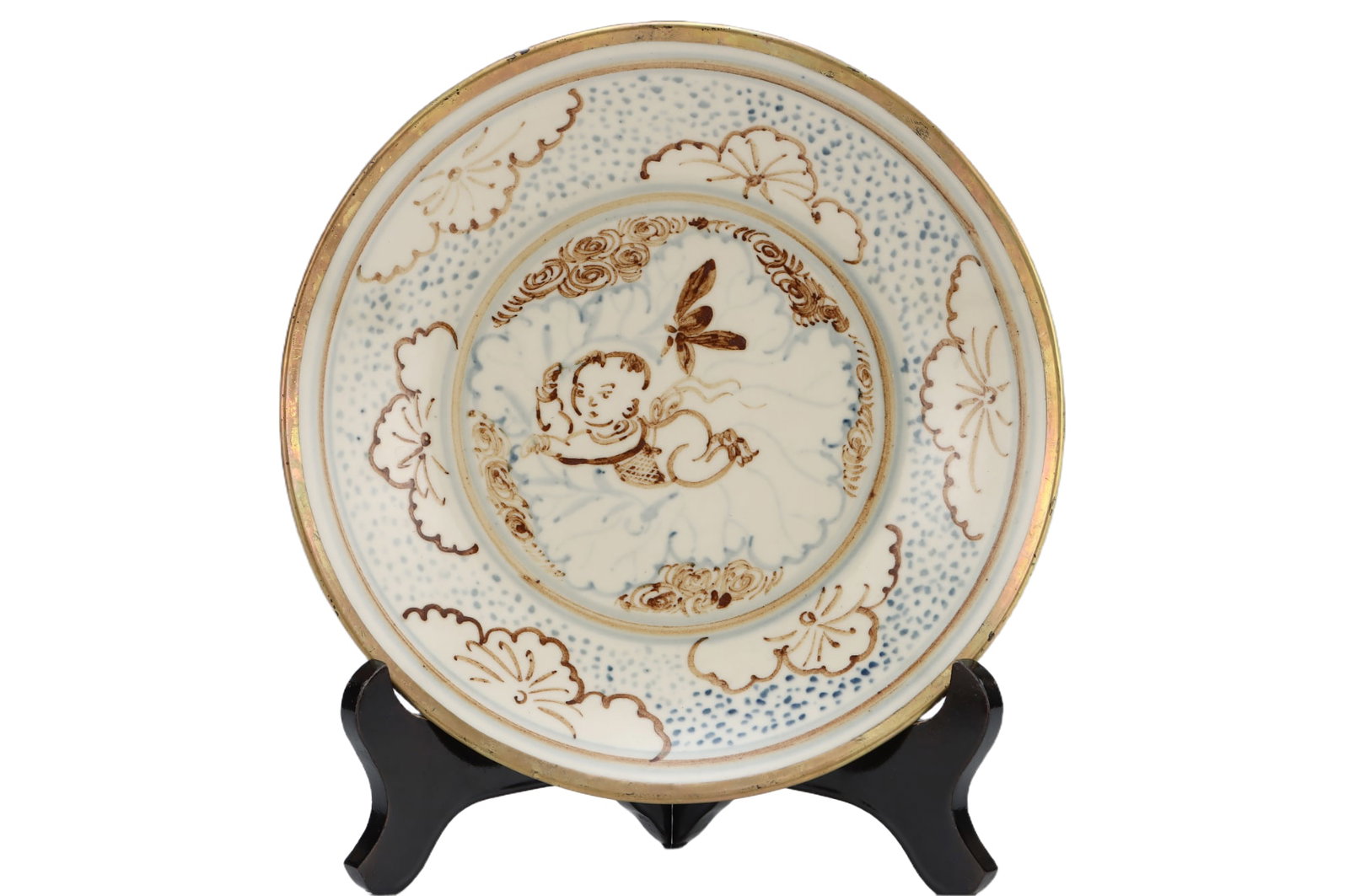 Chinese Song Dynasty Ding kiln plate with children playing design: Height 3.5 cm, belly diameter 20.5 cm