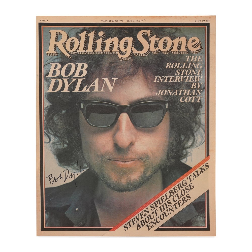 BOB DYLAN SIGNED "ROLLING STONE" MAGAZINE COVER, JANUARY 26, 1978 (COVER ONLY) (1 of 2)